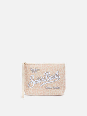 Pochette Aline de scuba con estampado de leopardo beige 