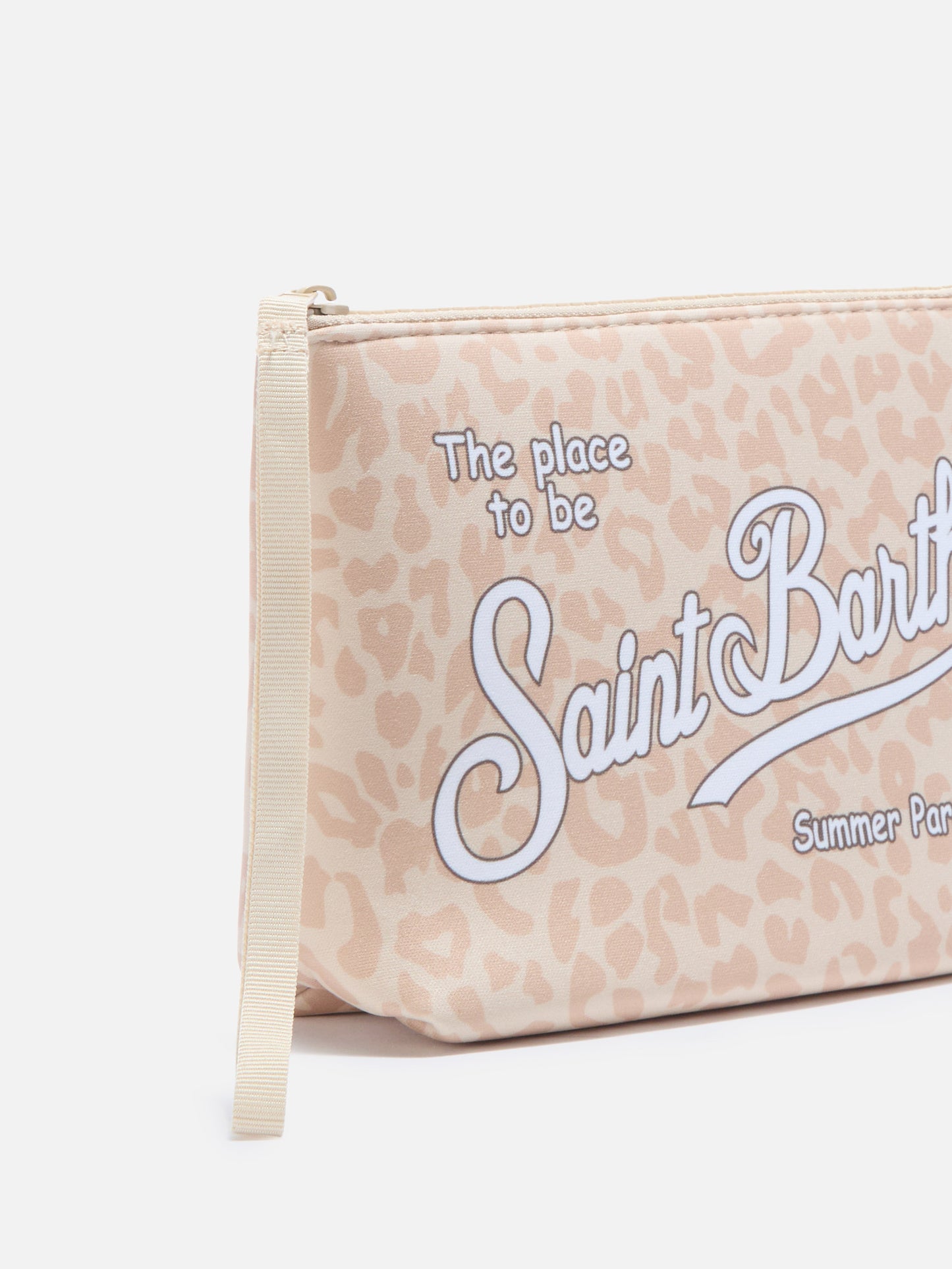 Pochette Aline de scuba con estampado de leopardo beige 