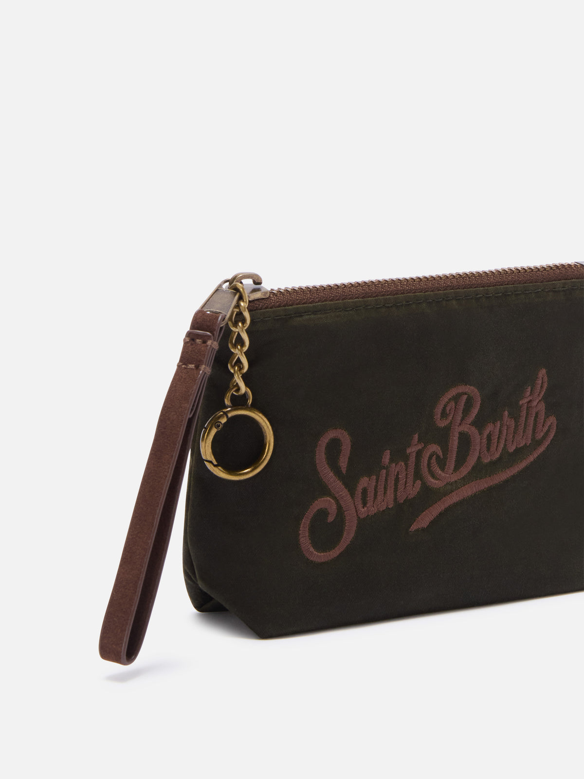 Mini-Aline in Military Green aus gewachstem pouch mit Logostickerei 