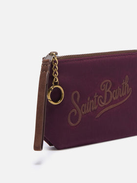Pochette Mini Aline bordeaux in tessuto cerato con ricamo logo