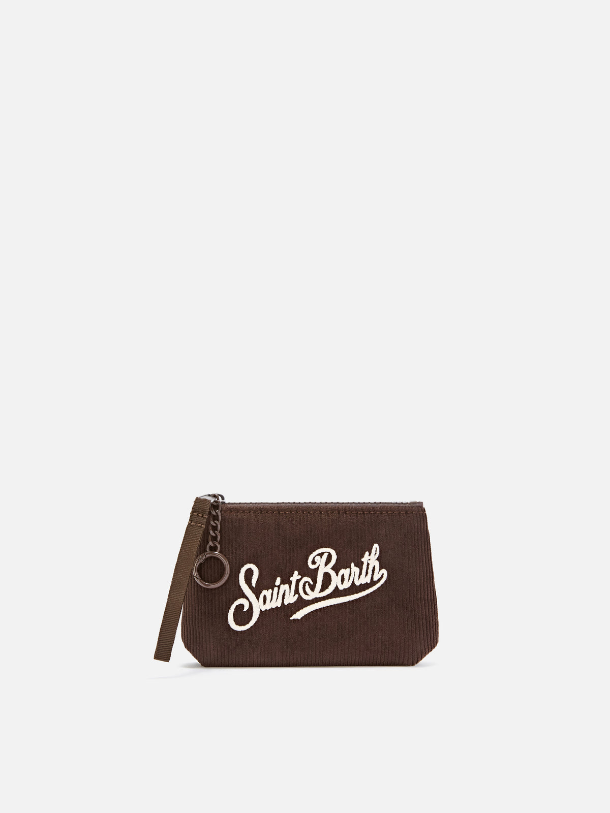 Braune Mini-Aline aus Cord pouch mit Logostickerei 