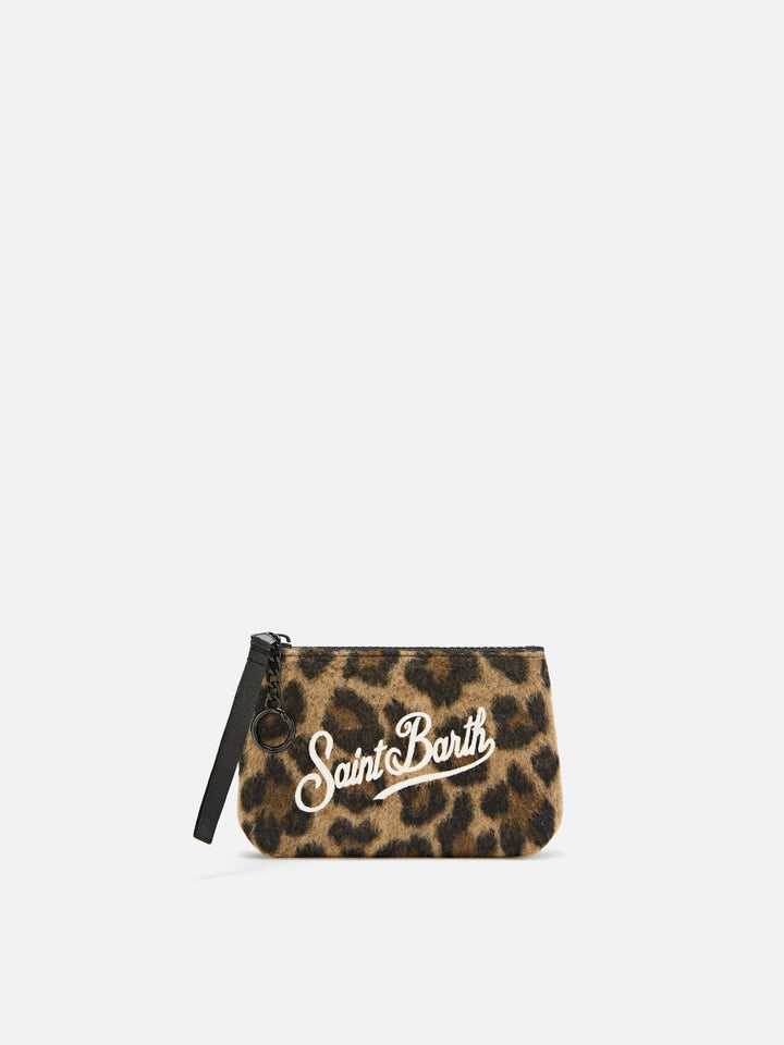 Mini Aline de fieltro pouch con estampado de leopardo 