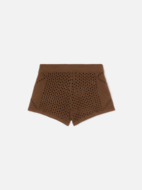 Shorts Almyra in crochet marrone