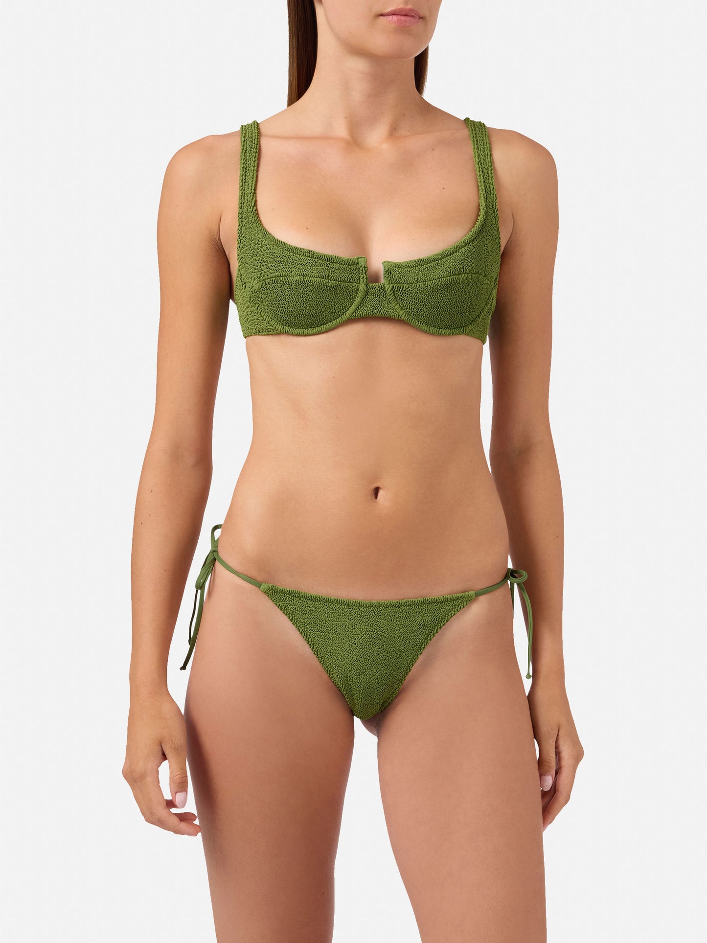 Bikini Amira Marielle verde militare in tessuto crinkle