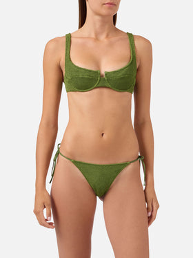 Bikini Amira Marielle verde militare in tessuto crinkle