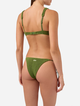 Bikini Amira Marielle verde militare in tessuto crinkle