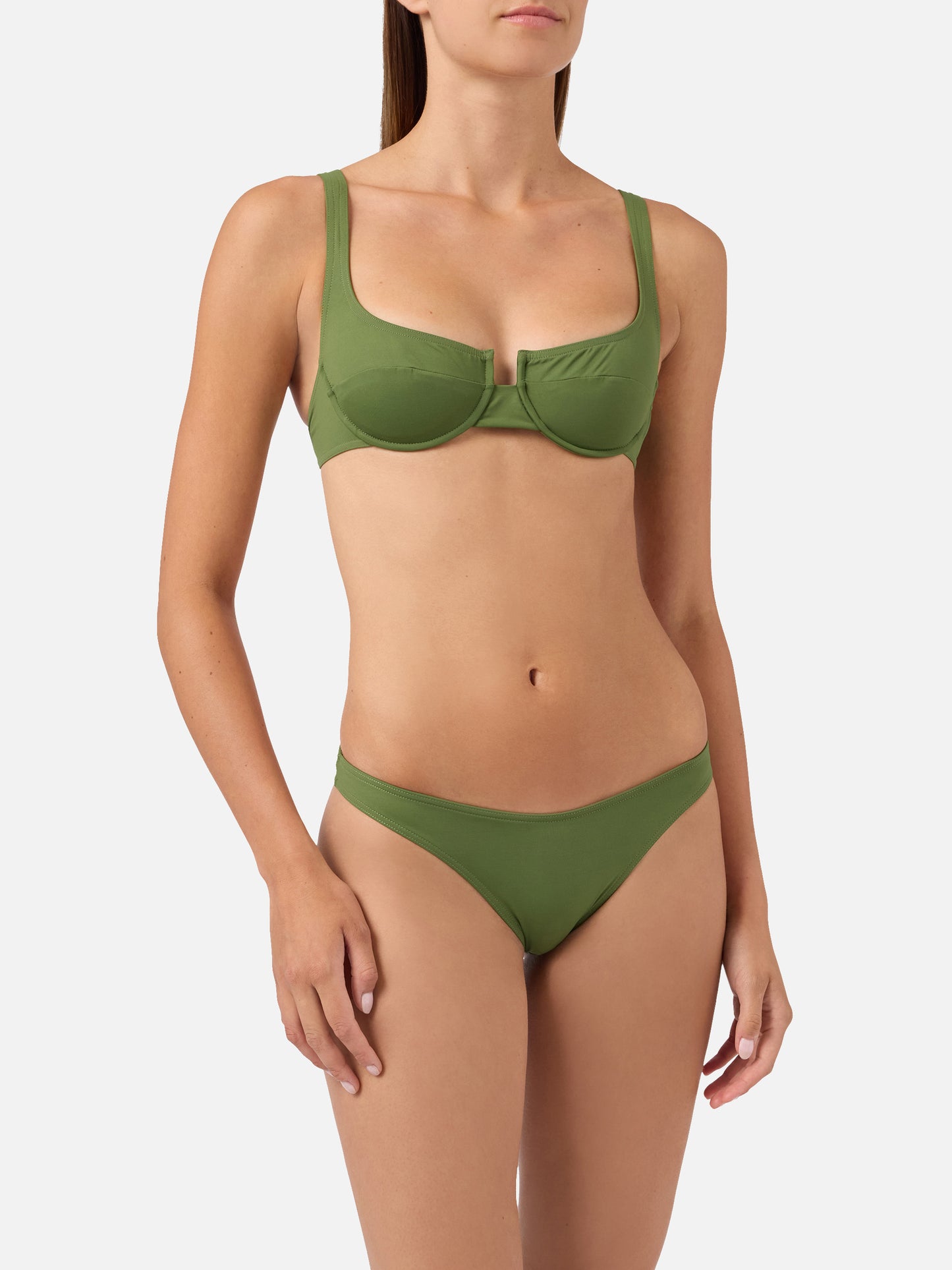 Amira Naomi military green balconette bikini in solid color