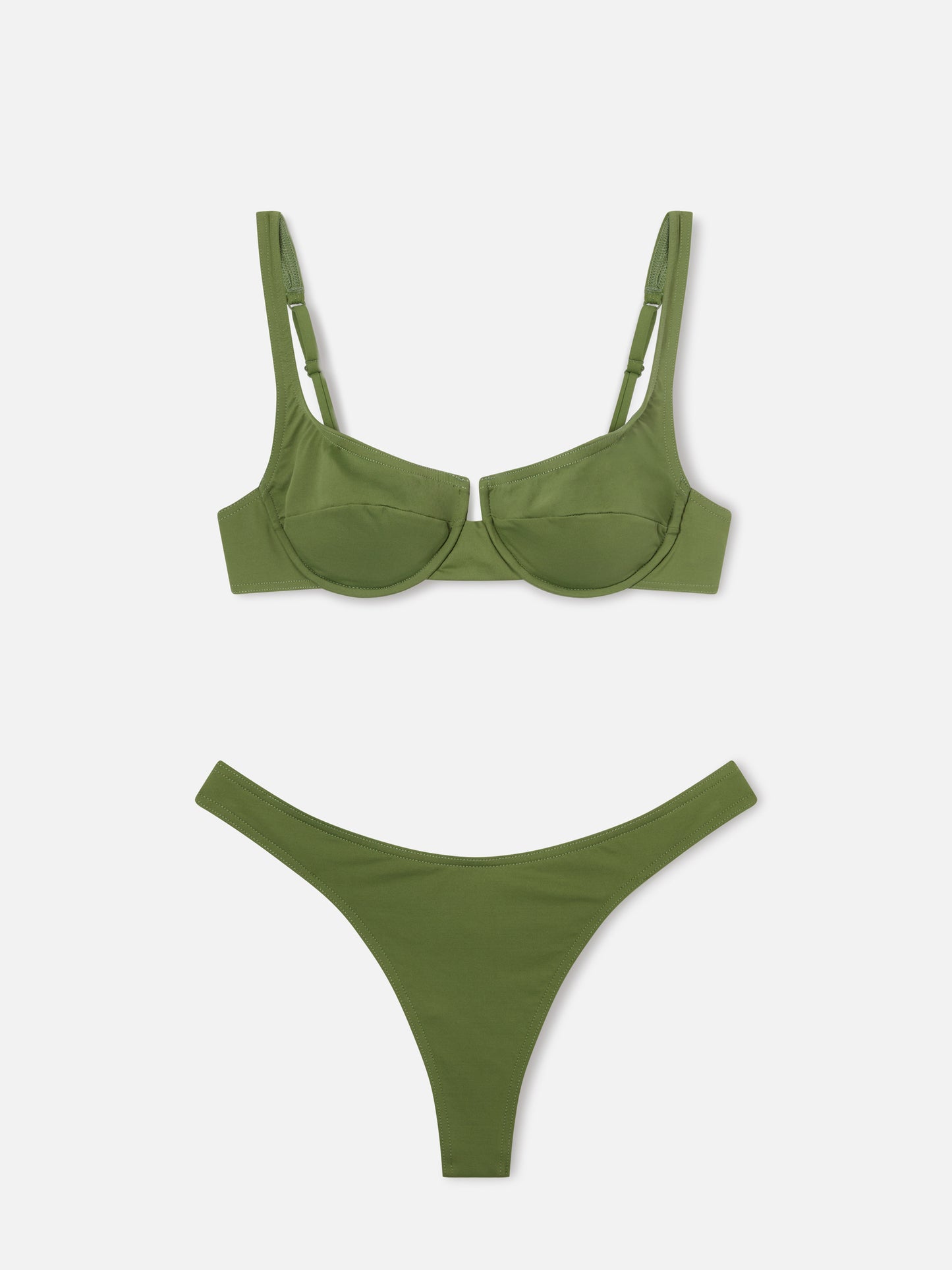 Amira Naomi military green balconette bikini in solid color