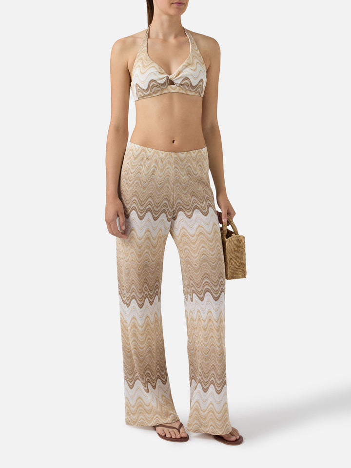 Beige Amalia degradé raschel long trousers