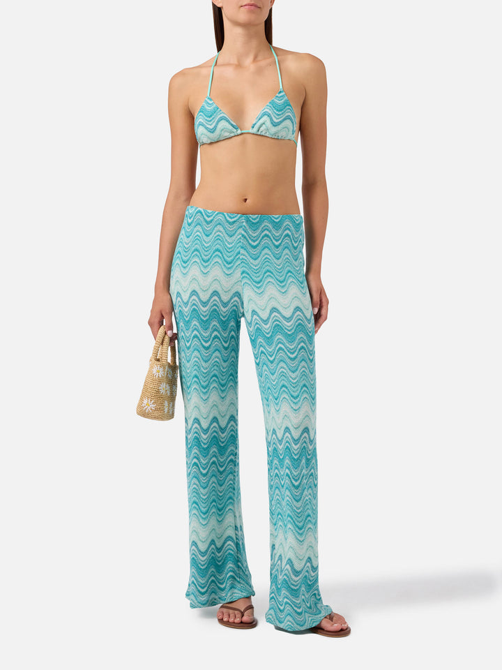 Aqua green Amalia degradé raschel long trousers