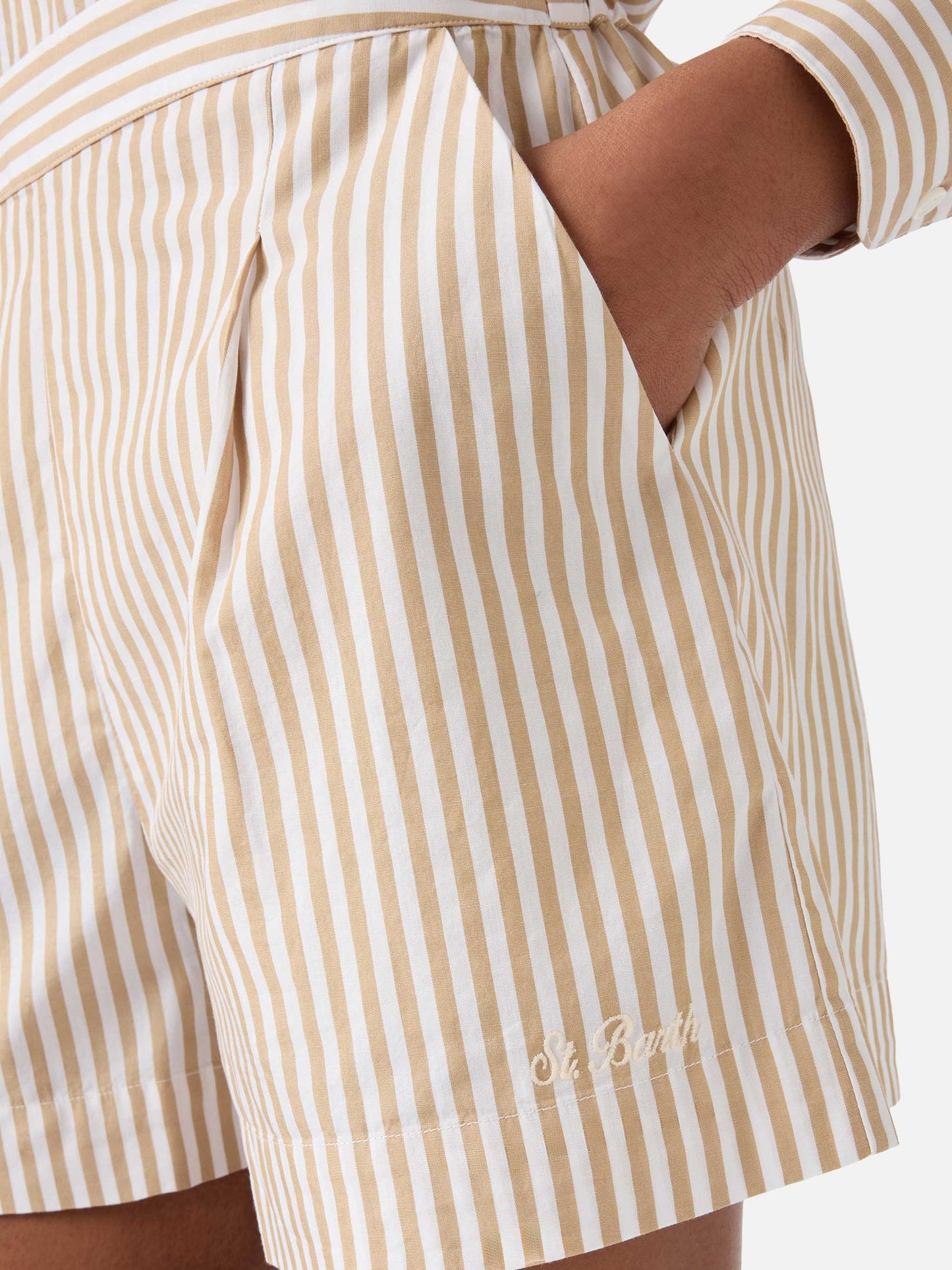 Beige striped Amani cotton shorts