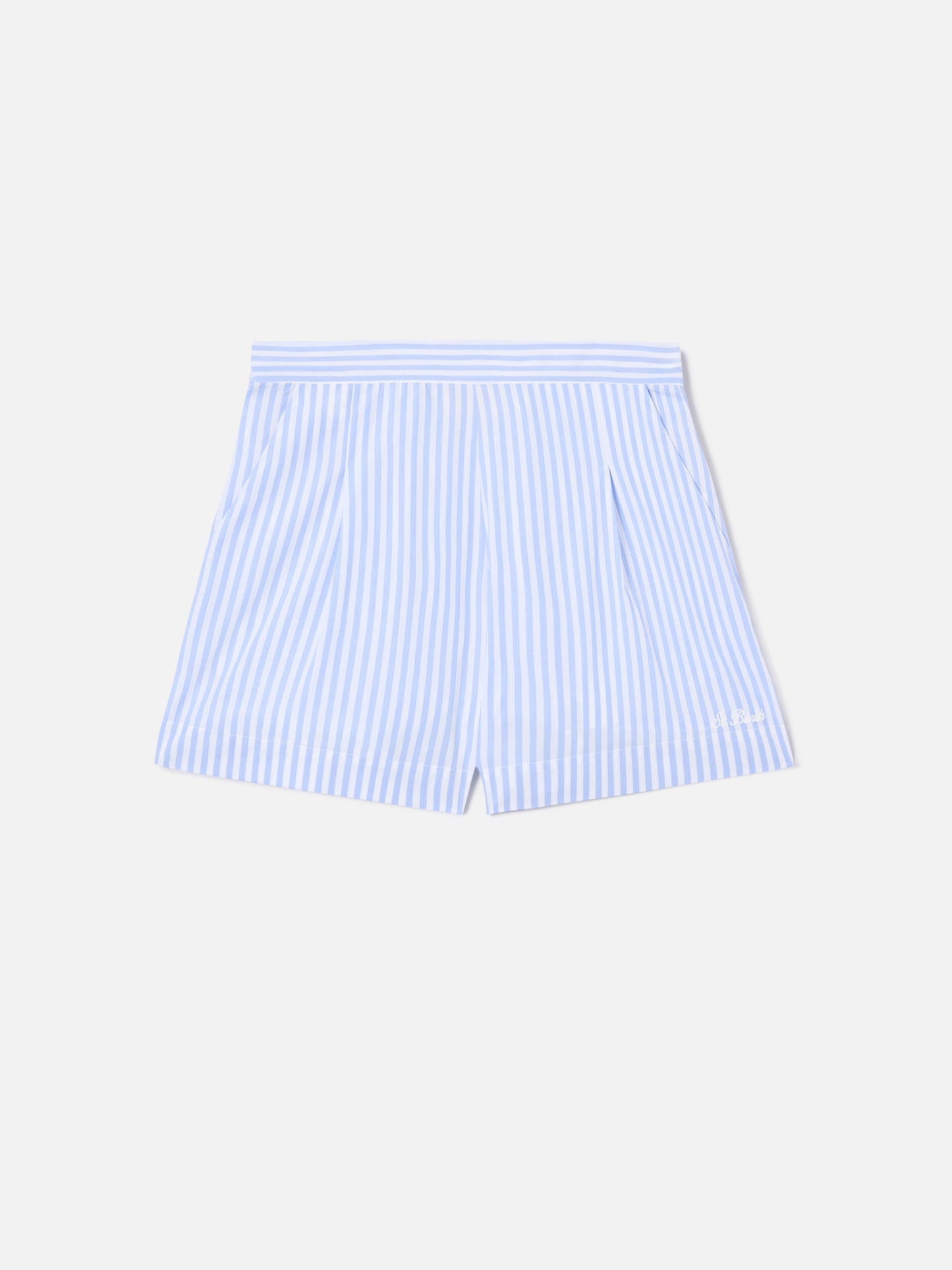 Short en coton Amani à rayures bleu clair 