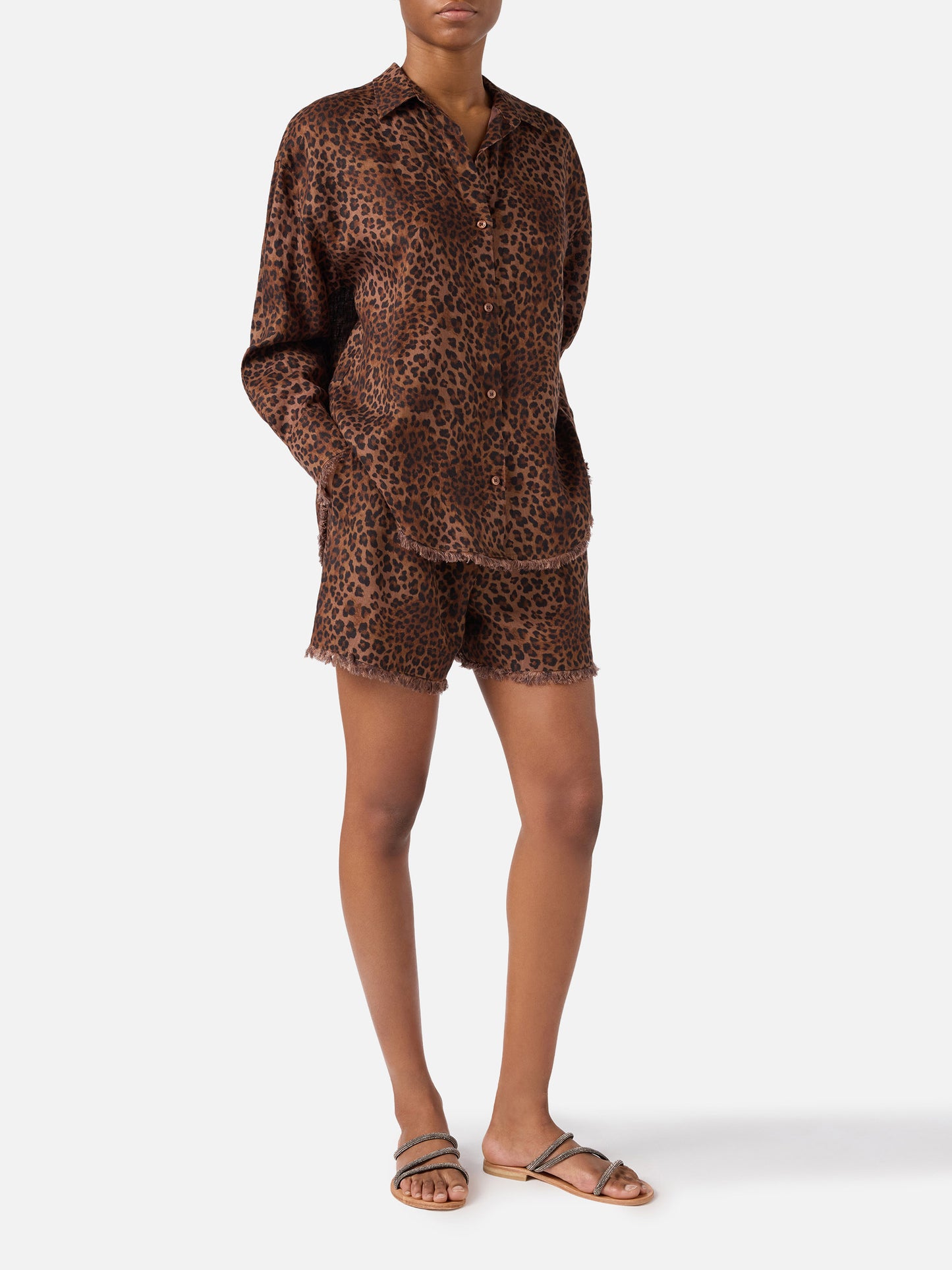 Leopard-print Amani linen shorts