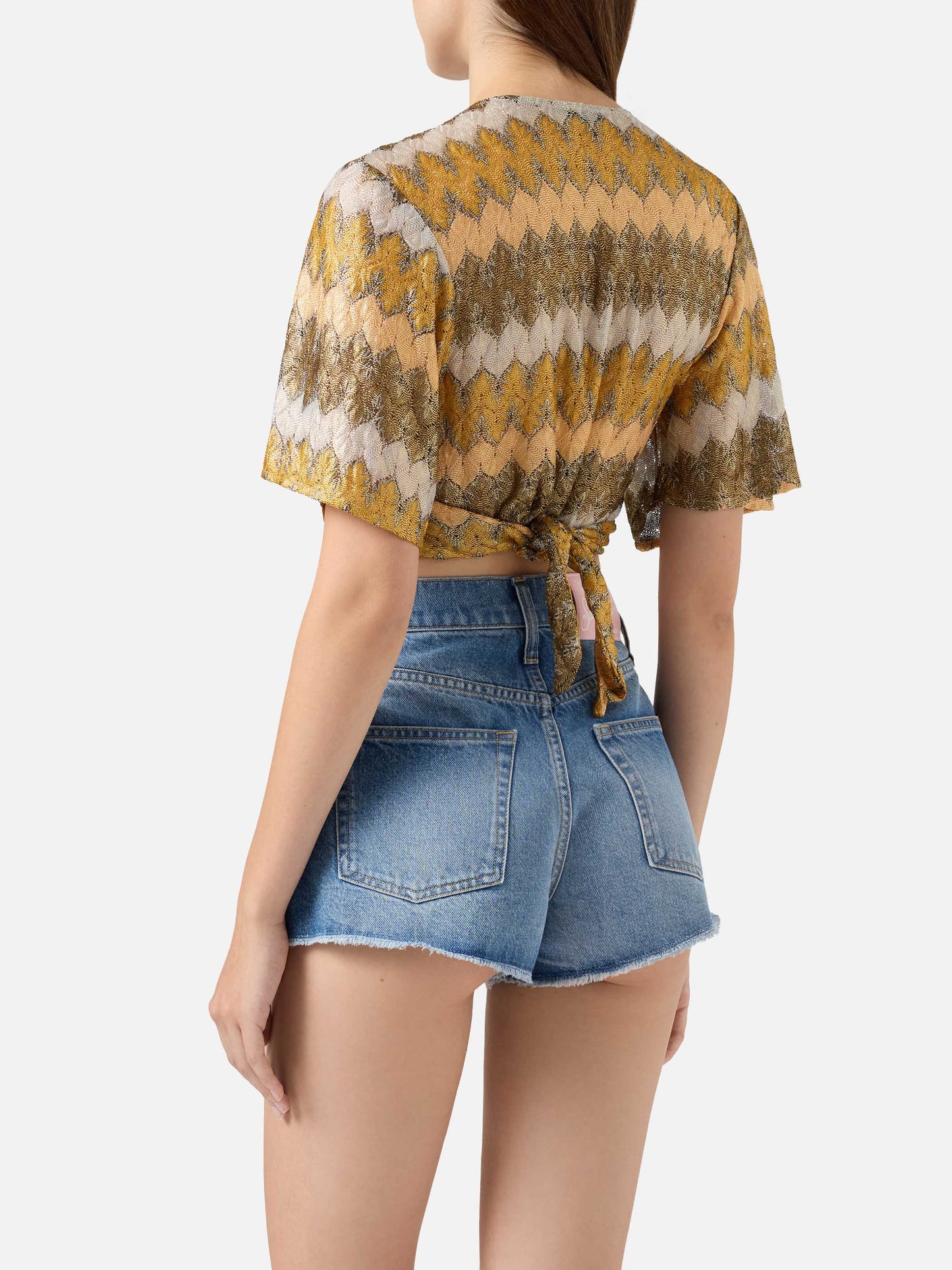 Blusa con scollo a V in tessuto raschel