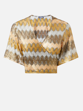 Blusa con scollo a V in tessuto raschel