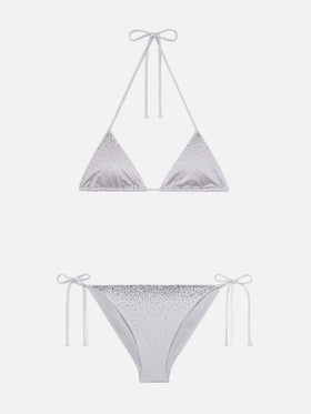 Annabelle Virgo Bikini in Silber mit glänzendem Finish und Strassdetails 