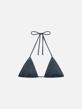 Top de bikini triangular Annabelle en gris con detalles de strass aplicados 