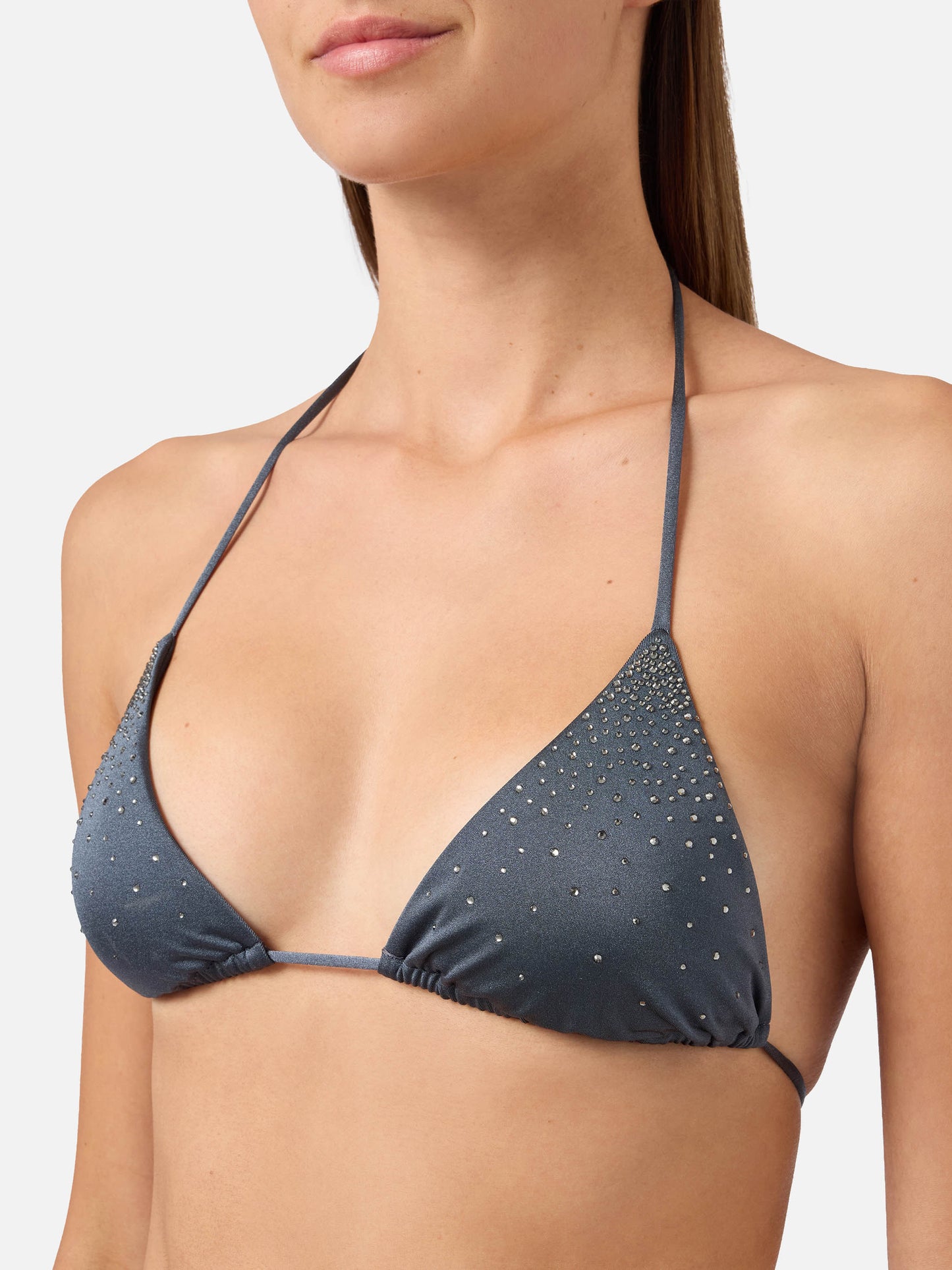 Annabelle Marielle dark grey glossy finish bikini with rhinestone details
