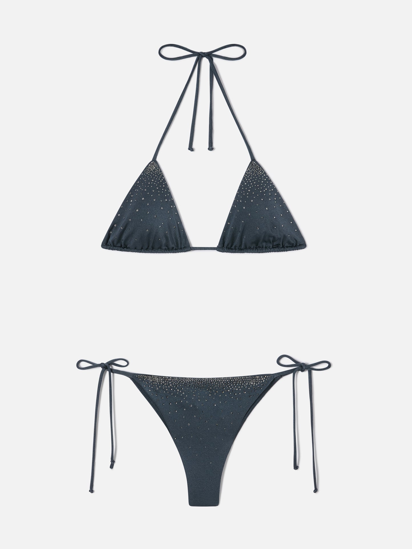 Annabelle Marielle dark grey glossy finish bikini with rhinestone details