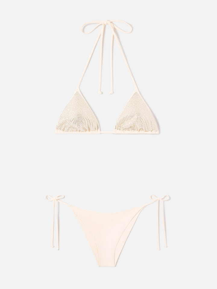 Bikini triangle beige à strass Annabelle Virgo 