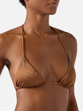Top de bikini triangular Annabelle en marrón con detalles de strass aplicados 