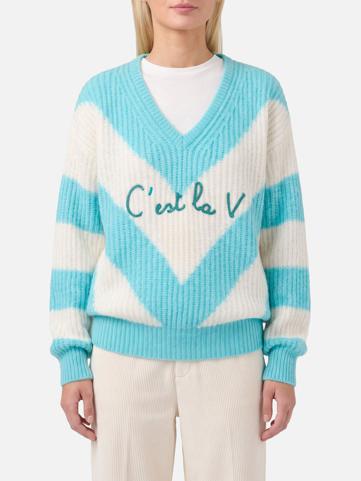 Annecy Soft Cropped-Pullover mit Rautenmuster und V-Ausschnitt 