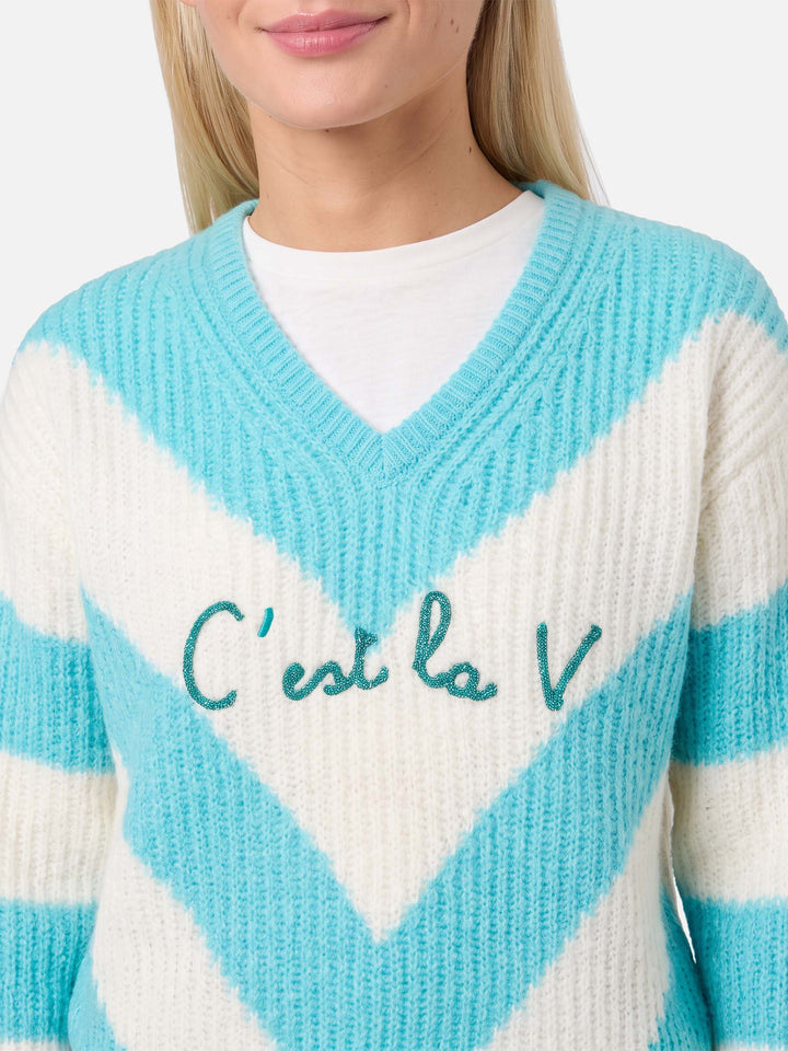 Annecy Soft Cropped-Pullover mit Rautenmuster und V-Ausschnitt 