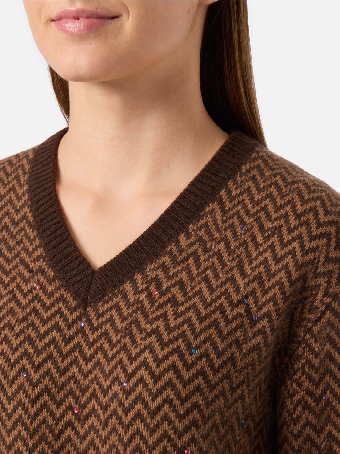 Maglione Annecy Soft con fantasia a rombi e scollo a V