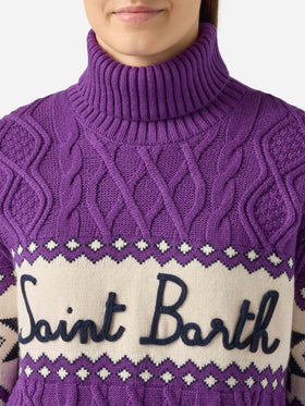 Woman half-turtleneck sweater with Saint Barth lettering