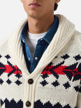 Cardigan Archer panna in misto lana e cashmere con motivo nordico