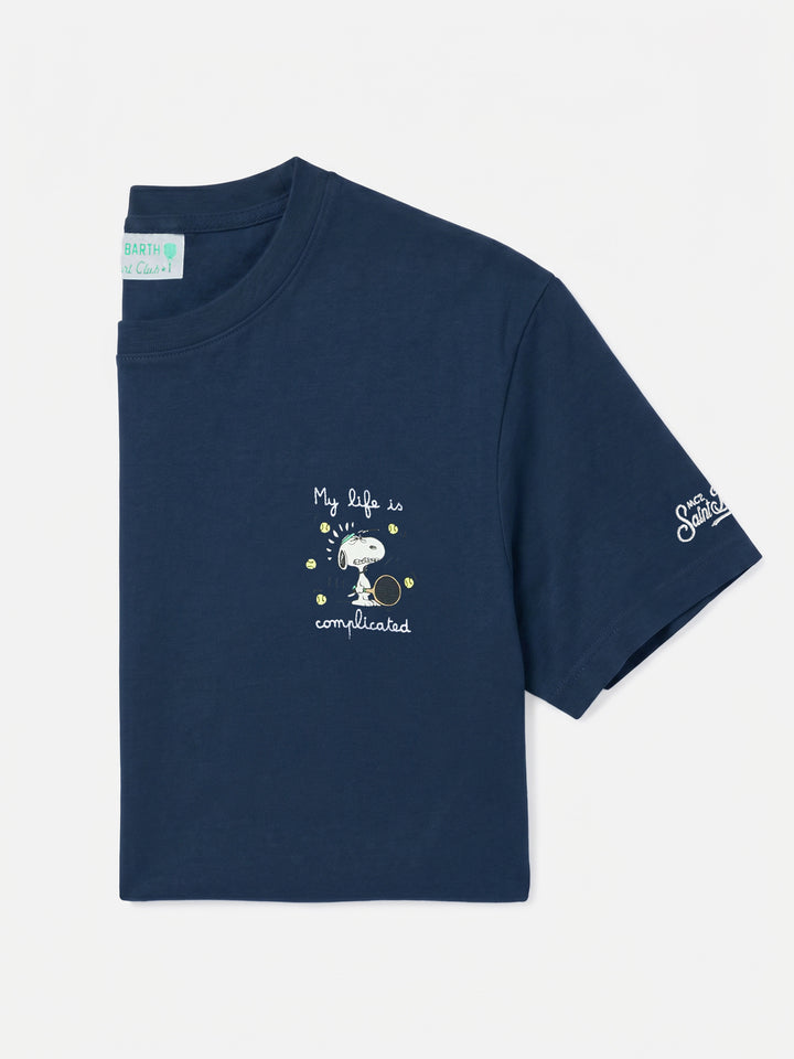 T-shirt Arnott en coton bleu avec broderie Snoopy My life is complicated | PEANUTS SPECIAL EDITION 