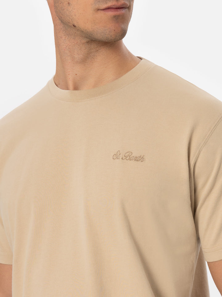 Man beige heavy cotton t-shirt Arnott with St. Barth embroidery - MC2 Saint Barth