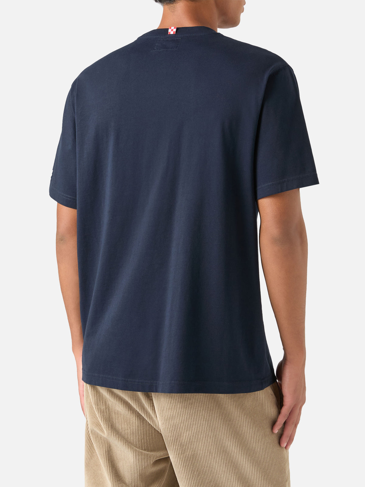 Marineblaues T-Shirt aus blue Arnott Baumwolle mit Stickerei eines Jagdhundes 