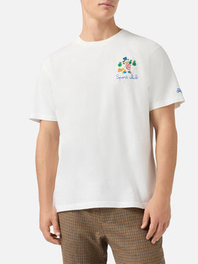 Weißes Arnott-Baumwoll-T-Shirt mit Dagobert-Duck-Sportclub-Stickerei | DISNEY-SONDEREDITION