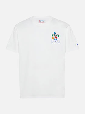 Weißes Arnott-Baumwoll-T-Shirt mit Dagobert-Duck-Sportclub-Stickerei | DISNEY-SONDEREDITION