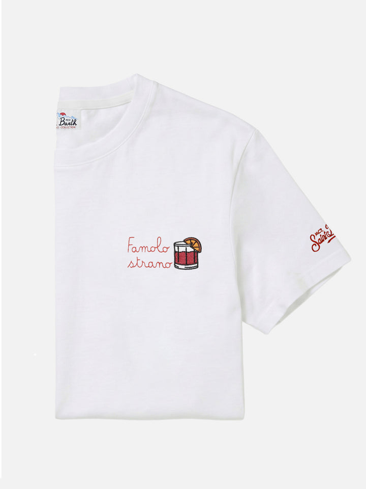 Arnott cotton T-shirt in white with Famolo Strano embroidery