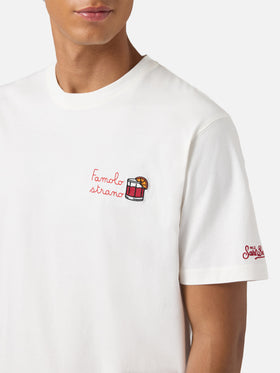 Weißes Arnott-Baumwoll-T-Shirt mit Famolo-Strano-Stickerei