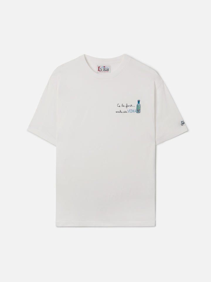 Arnott cotton T-shirt in white with Ce la farò anche sta Vodka embroidery
