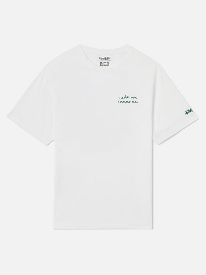 T-shirt en coton off white Arnott avec broderie I Soldi Non Dormono Mai | Special edition 