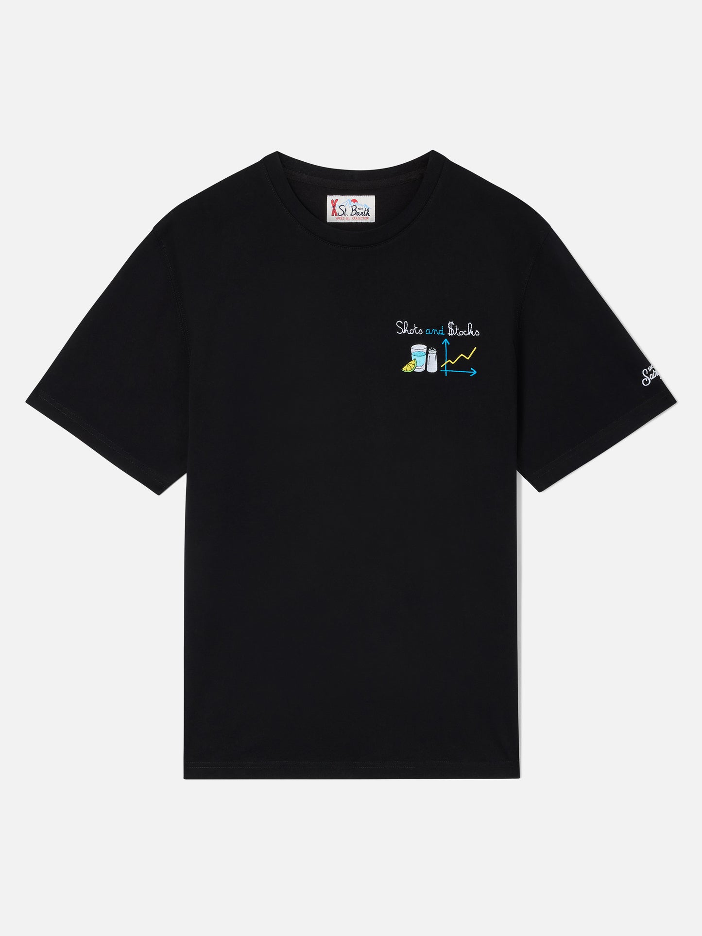 Arnott T-Shirt in Schwarz mit Shots and $tocks-Stickerei 