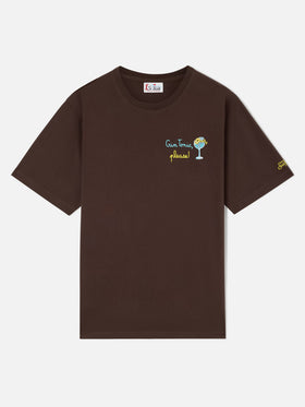 Braunes T-Shirt aus Arnott Baumwolle mit Stickerei Gin Tonic Please 