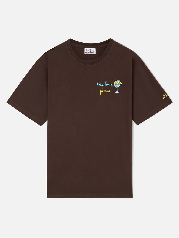 T-shirt en coton Arnott marron avec broderie Gin Tonic Please 