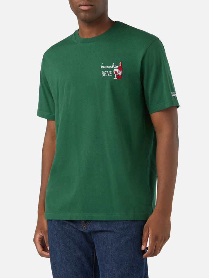 Camiseta de algodón verde Arnott con bordado Invecchio Bene 