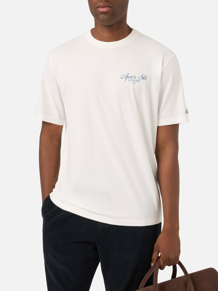 T-shirt en coton chaud blanc Arnott avec imprimé Après Ski Champ dans le dos 