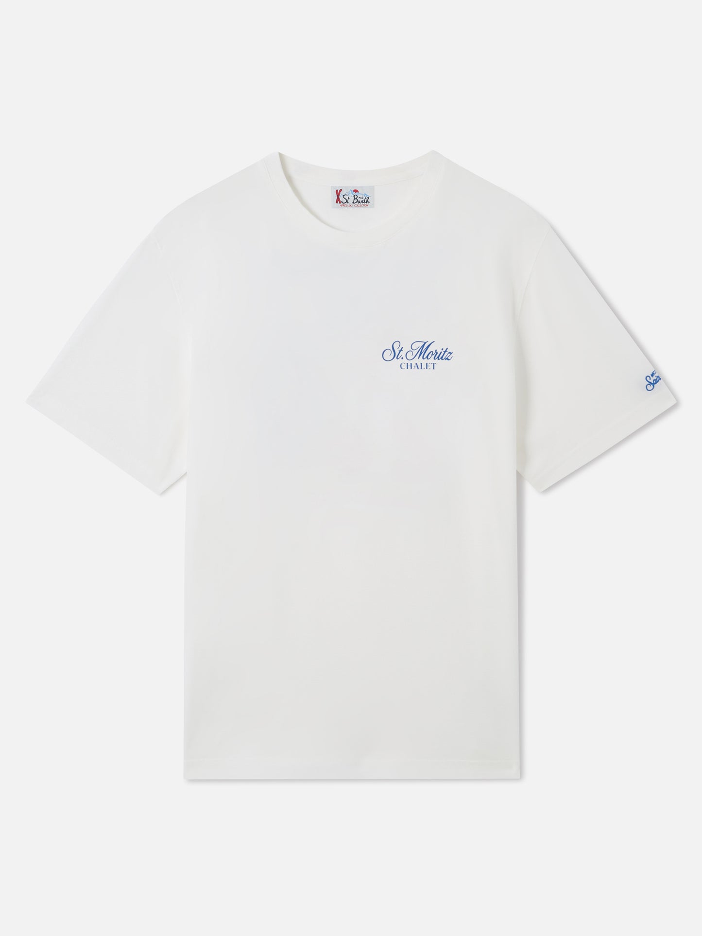Weißes Crewneck-T-Shirt Arnott mit St. Moritz-Print Chalet 