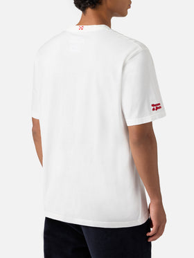 Arnott Warm Winter-Baumwoll-T-Shirt in Weiß mit E nun m'angoscià-Stickerei | VACANZE DI NATALE SPECIAL EDITION