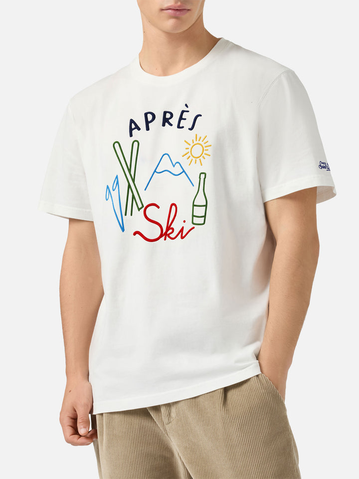 Arnott Warm Winter-Baumwoll-T-Shirt in Weiß mit Après-Ski-Stickerei