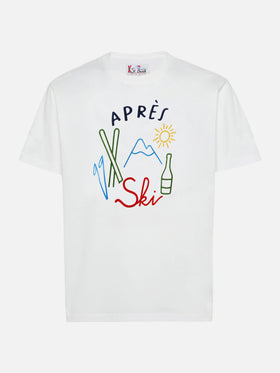 Arnott Warm Winter-Baumwoll-T-Shirt in Weiß mit Après-Ski-Stickerei