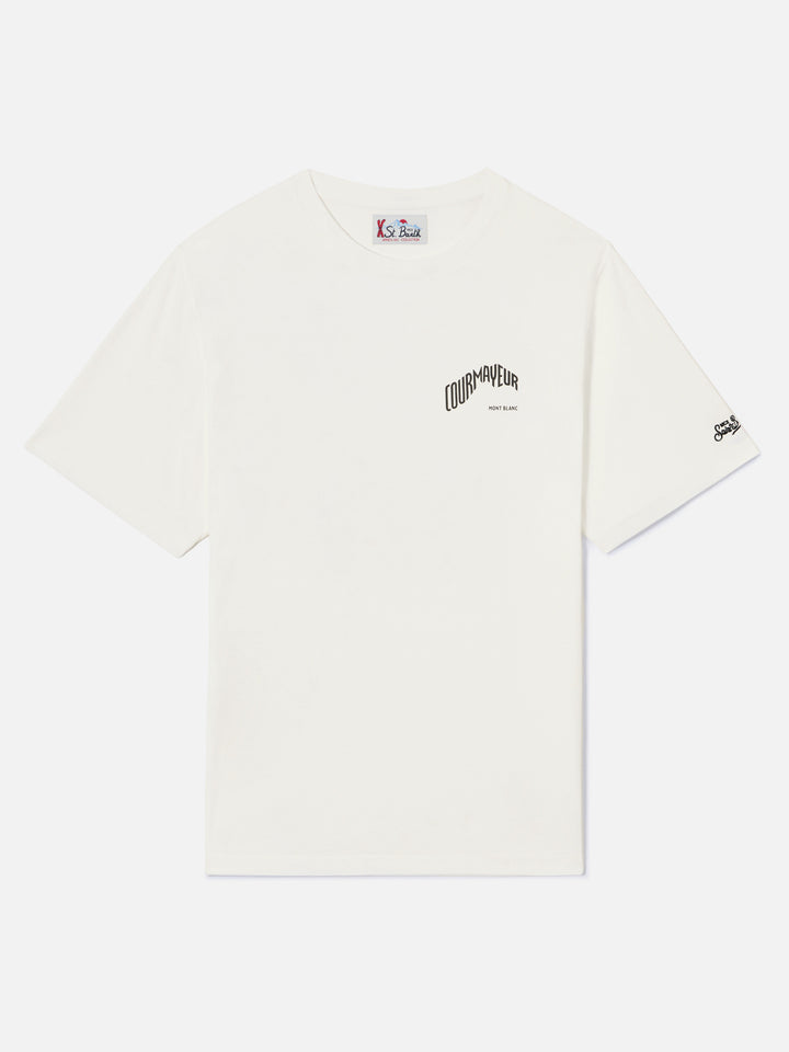Weißes Arnott Warm T-Shirt aus Bio-Baumwolle mit Courmayeur-Print auf der Rückseite | Special edition 