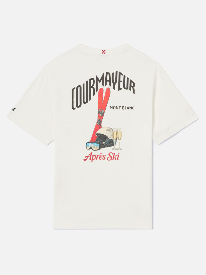 Weißes Arnott Warm T-Shirt aus Bio-Baumwolle mit Courmayeur-Print auf der Rückseite | Special edition 
